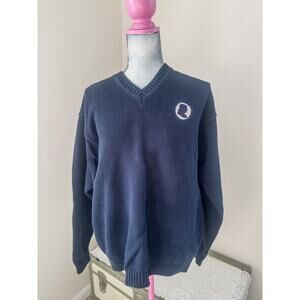 LL Bean Vintage Mens Unisex Silhouette Cotton V Neck Blue Navy Sweater XL